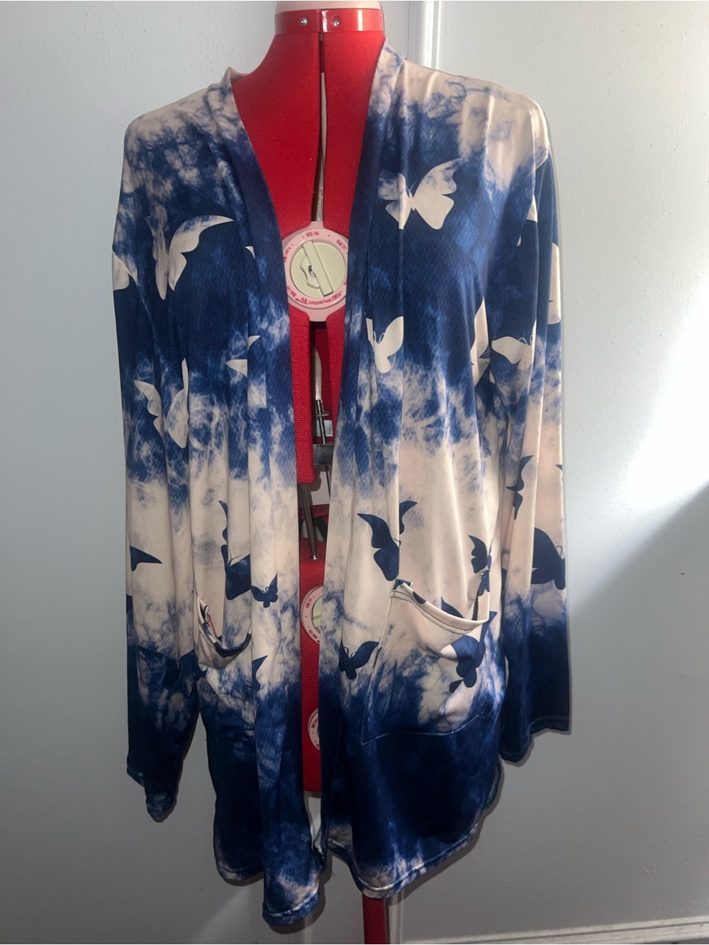 Blue Butterfly Tie-Dye Open Front Women's Cardigane lightweight XL